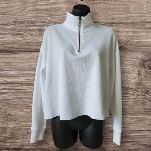Hollister White Half-Zip Waffle Top Boyfriend TEE Size S
